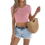 Womens Casual Solid-Color Crew-Neck Cropped Knit Top - Image 4