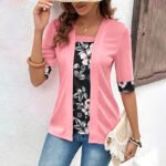 Womens Faux Two-piece Short-sleeve Printed Top