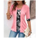 Womens Faux Two-piece Short-sleeve Printed Top - Image 2