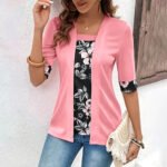 Womens Faux Two-piece Short-sleeve Printed Top - Image 4
