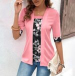 Womens Faux Two-piece Short-sleeve Printed Top - Image 3