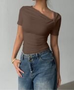 Womens Elegant High-end Off-shoulder Short-sleeve Top - Image 8