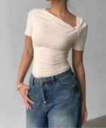 Womens Elegant High-end Off-shoulder Short-sleeve Top - Image 5