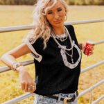 Womens Crew-neck Knitted Short-sleeve Pullover Top - Image 2