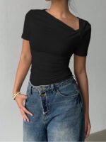 Womens Elegant High-end Off-shoulder Short-sleeve Top - Image 7
