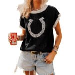 Womens Crew-neck Knitted Short-sleeve Pullover Top - Image 5