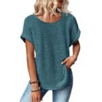 Womens Simple Versatile Lace-Patchwork Crew-Neck Short-Sleeve Top - Image 5