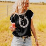 Womens Crew-neck Knitted Short-sleeve Pullover Top - Image 3